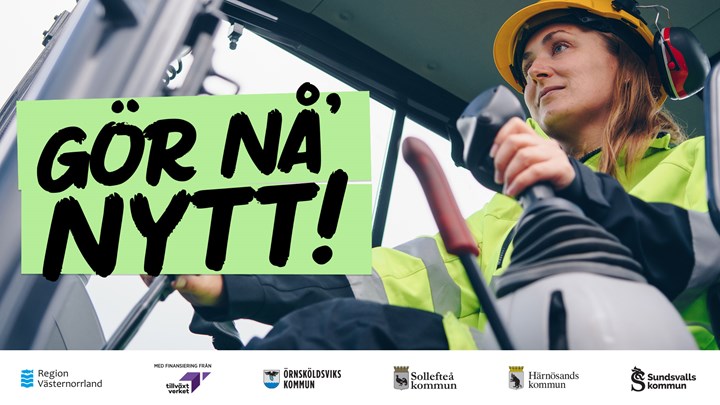 Text: Gör nå' nytt! En person sitter och rattar i en traktor